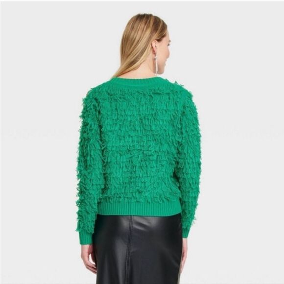 🆕🧑🏽‍🎄33 Degrees Fringed Green Jingle Bell Christmas Cardigan - Picture 2 of 4
